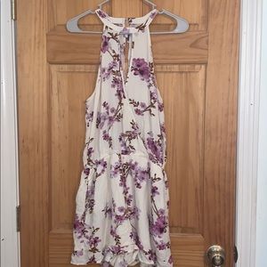 White and purple floral romper